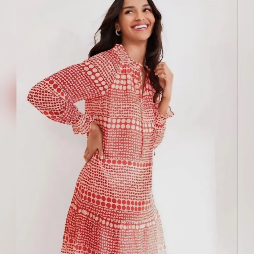 Loft Sheer Heart Ruffled Tunic Date Night Brunch Party Midi Dress